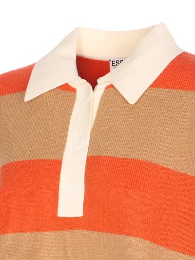 Essentiel Antwerp Striped Buttoned Polo Top In Orange