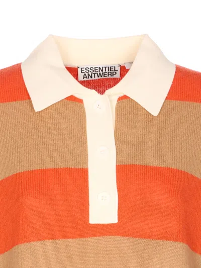 Essentiel Antwerp Striped Buttoned Polo Top In Orange