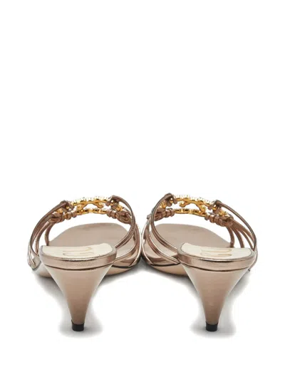 Pre-owned Gucci 60mm Interlocking G Leather Sandals In Gold