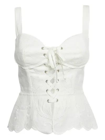 Pre-owned Dolce & Gabbana Embroidered Lace-up Corset In White