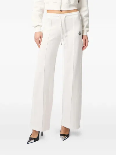 Philipp Plein Drawstring Appliqué Trousers In White