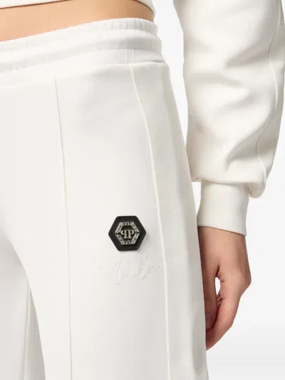 Philipp Plein Drawstring Appliqué Trousers In White