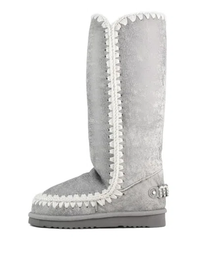Mou Metallic Appliqué Boots In Gray