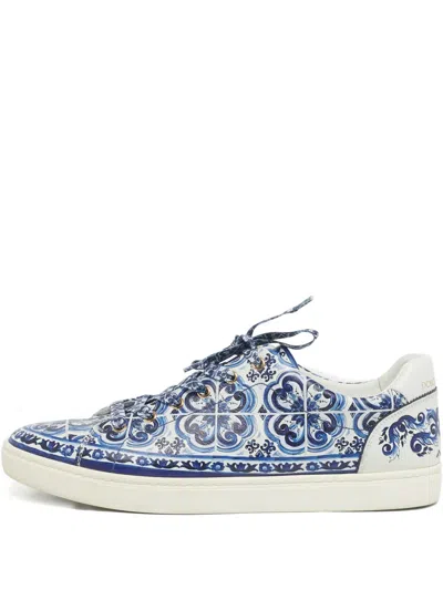 Pre-owned Dolce & Gabbana Blue Pattern Leather Sneakers