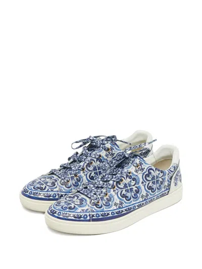 Pre-owned Dolce & Gabbana Blue Pattern Leather Sneakers