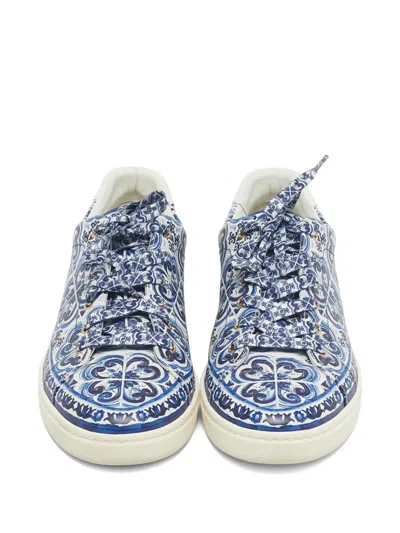 Pre-owned Dolce & Gabbana Blue Pattern Leather Sneakers