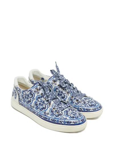 Pre-owned Dolce & Gabbana Blue Pattern Leather Sneakers
