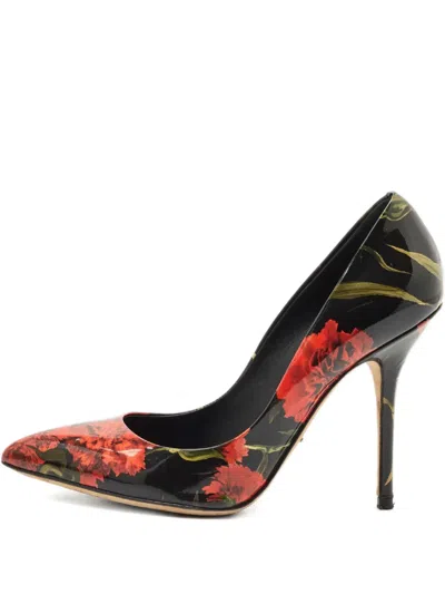 Pre-owned Dolce & Gabbana Floral Print Pumps 37.5 In Black