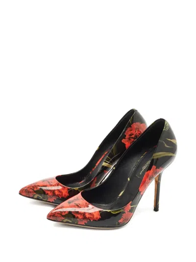 Pre-owned Dolce & Gabbana Floral Print Pumps 37.5 In Black