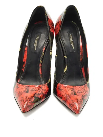 Pre-owned Dolce & Gabbana Floral Print Pumps 37.5 In Black