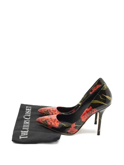 Pre-owned Dolce & Gabbana Floral Print Pumps 37.5 In Black