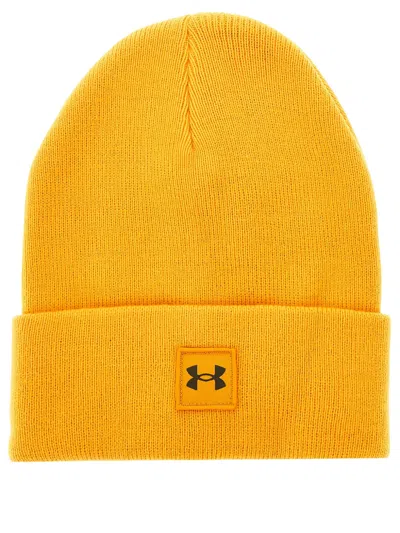 Under Armour Knitted Beanie Hat With Logo Patch In Orange
