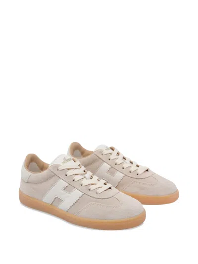Hogan Patch Logo Suede Trainers In Neutral