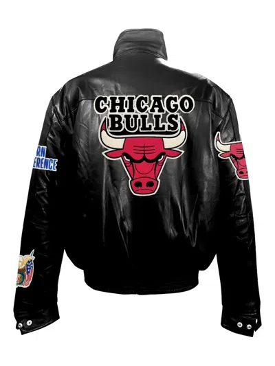 Jeff Hamilton Chicago Bulls Leather Puffer Jacket In Black