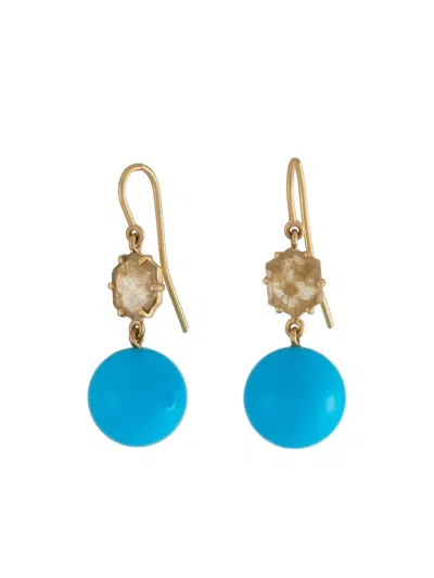 Sylva & Cie Diamond And Turquoise Rough Slice Earrings In Gold