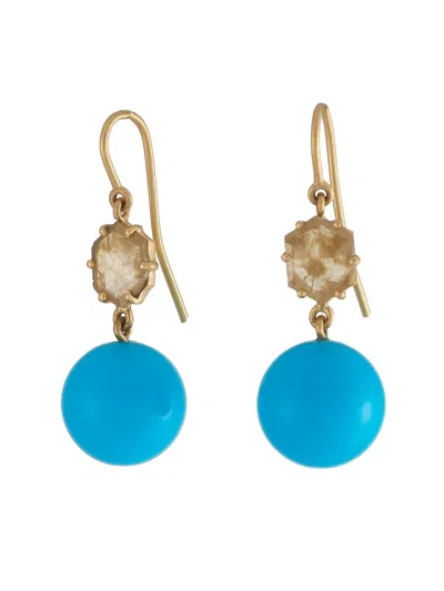 Sylva & Cie Diamond And Turquoise Rough Slice Earrings In Gold