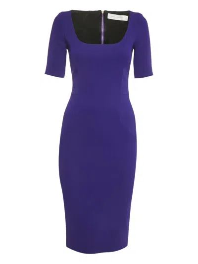 Pre-owned Victoria Beckham Crepe Square-neck Midi Dress In Purple