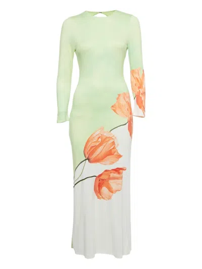 Pre-owned Alice And Olivia Jersey Floral Maxi Dress In Green