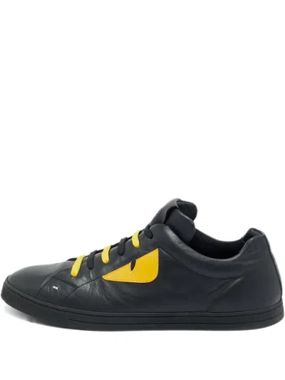 Pre-owned Fendi Monster Eye Leather Sneakers In Black