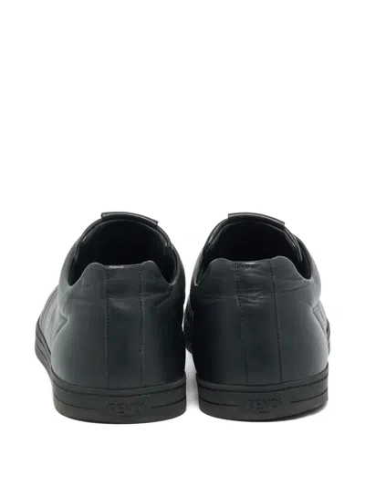 Pre-owned Fendi Monster Eye Leather Sneakers In Black