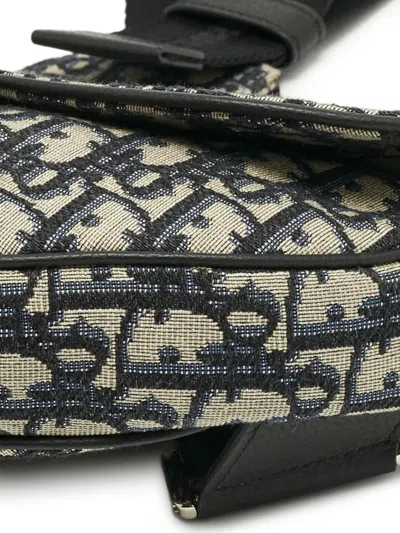 Pre-owned Dior Saddle Oblique-canvas Shoulder Bag In Blue