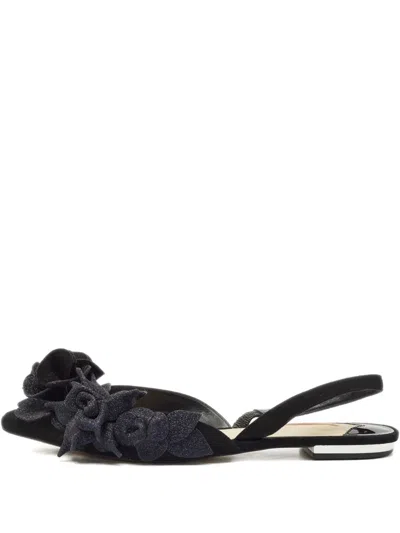 Pre-owned Sophia Webster Floral Flats 39.5 In Black