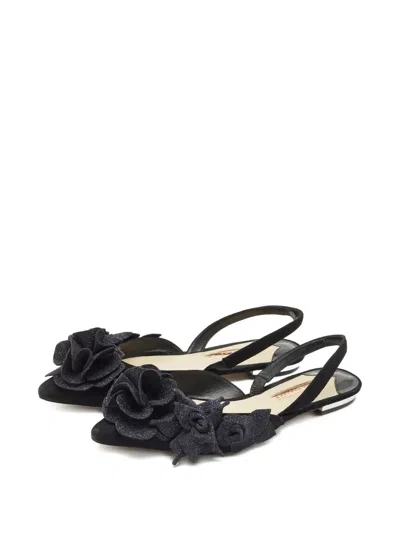 Pre-owned Sophia Webster Floral Flats 39.5 In Black