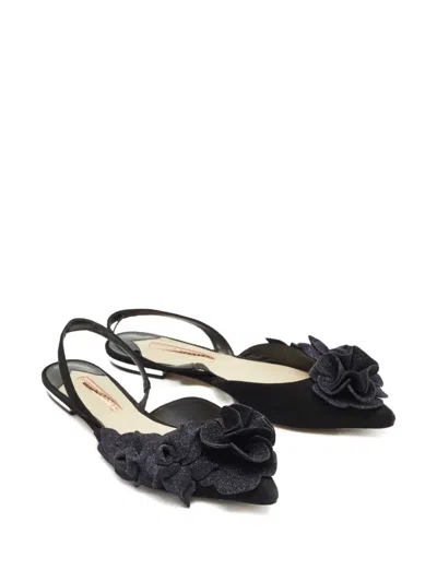 Pre-owned Sophia Webster Floral Flats 39.5 In Black