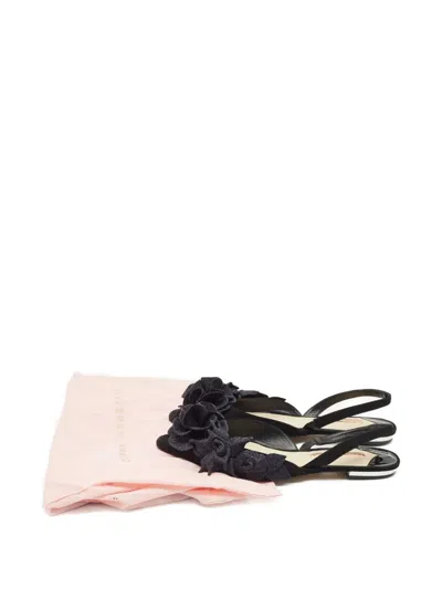 Pre-owned Sophia Webster Floral Flats 39.5 In Black