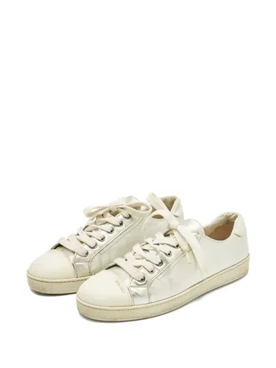 Pre-owned Prada Leather Cap-toe Sneakers In Silver