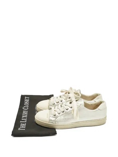 Pre-owned Prada Leather Cap-toe Sneakers In Silver