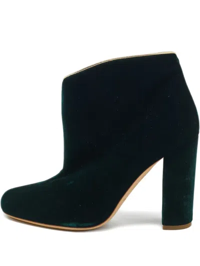 Pre-owned Malone Souliers Eula Velvet Block-heel Boots In Green