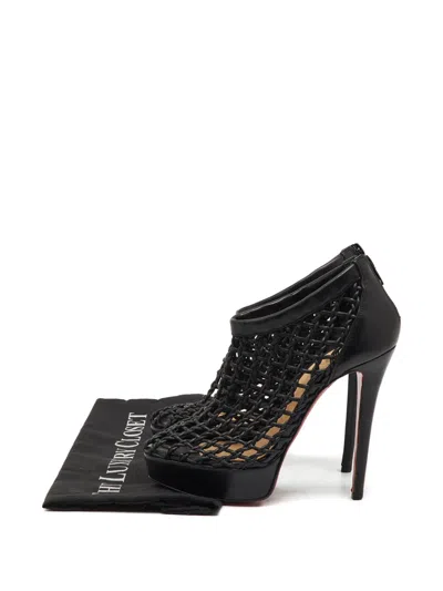 Pre-owned Christian Louboutin Coussin Platform Calf Leather Booties 37 In Black