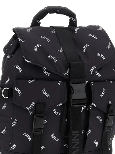 Ganni Logo-print Buckle Backpack In Black