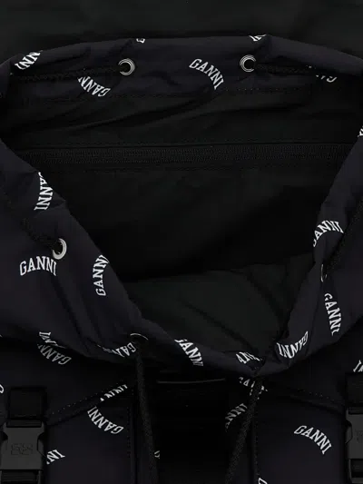 Ganni Logo-print Buckle Backpack In Black