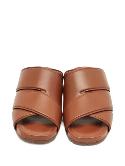 Pre-owned Bottega Veneta Criss-cross Leather Flat Sandals In Brown