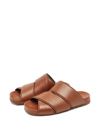 Pre-owned Bottega Veneta Criss-cross Leather Flat Sandals In Brown