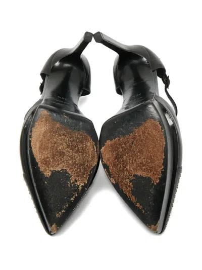 Pre-owned Saint Laurent Leather Platform T-bar Pumps In Black