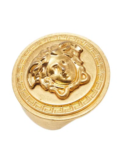 Pre-owned Versace Medusa Sculpted Ring In Gold