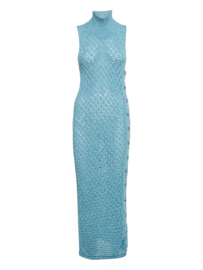 Pre-owned Rotate Birger Christensen Tessa High-neck Midi Dress In Blue