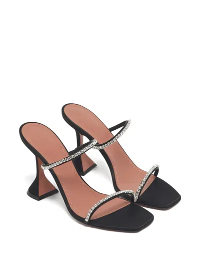 Pre-owned Amina Muaddi Gilda Crystal-embellished Satin Slandals In Black