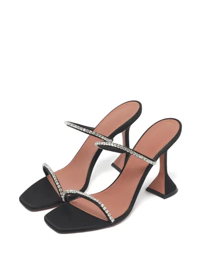 Pre-owned Amina Muaddi Gilda Crystal-embellished Satin Slandals In Black