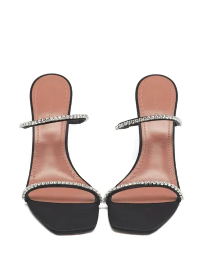 Pre-owned Amina Muaddi Gilda Crystal-embellished Satin Slandals In Black