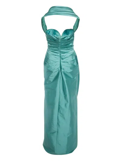 Pre-owned Tarik Ediz Draped Maxi Dress In Green