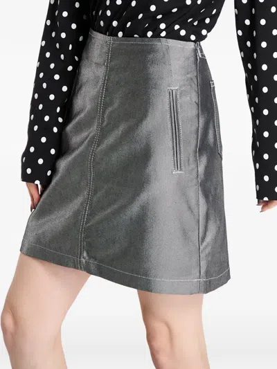 Calvin Klein A-line Denim Mini Skirt In Gray