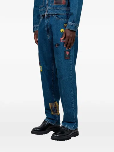 Patta Patchwork Labelled Trousers In Blue