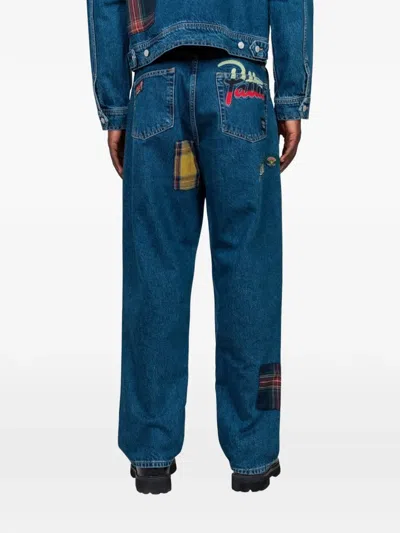 Patta Patchwork Labelled Trousers In Blue