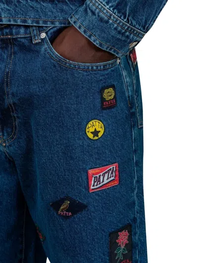 Patta Patchwork Labelled Trousers In Blue