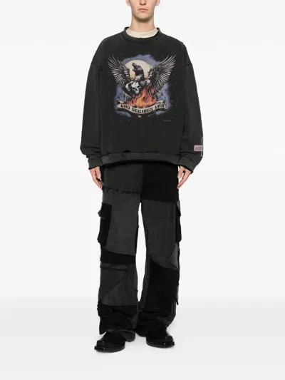 Who Decides War Moon Graphic Distressed Sweatshirt In Black