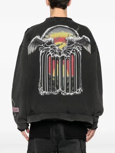Who Decides War Moon Graphic Distressed Sweatshirt In Black